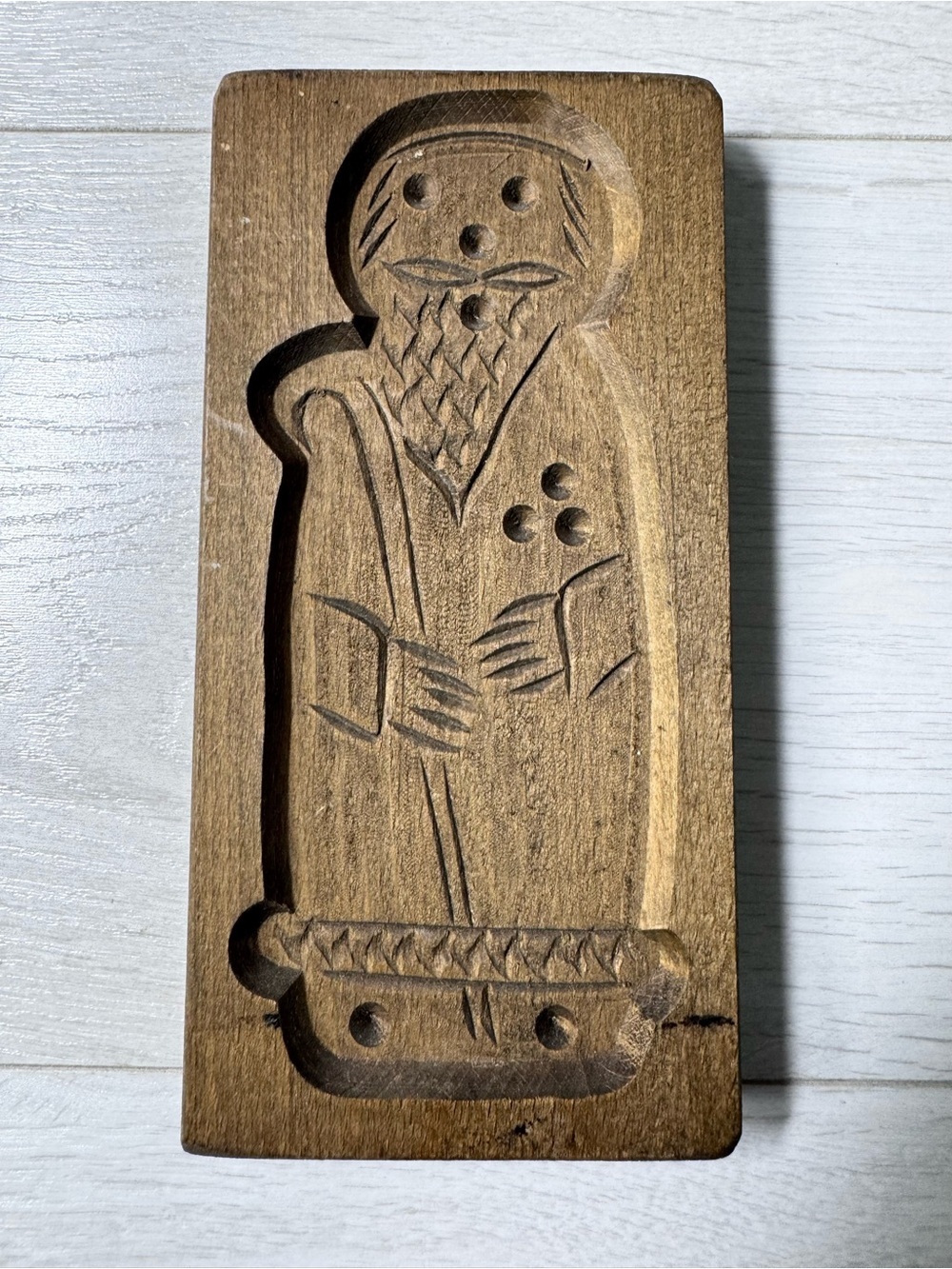 Vintage wooden speculaas cookie mold Santa Claus Dutch origin